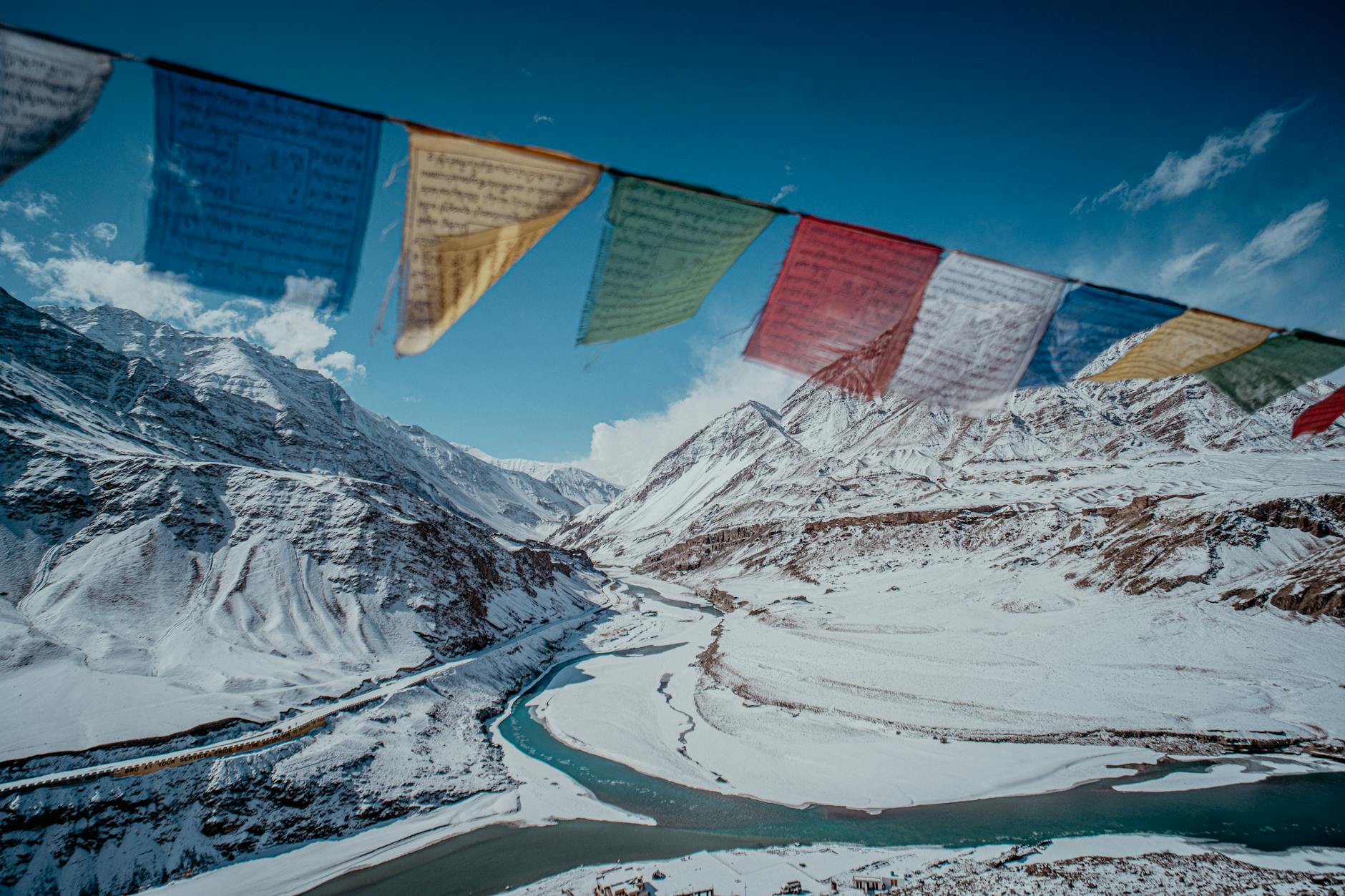 prayer flags in winter